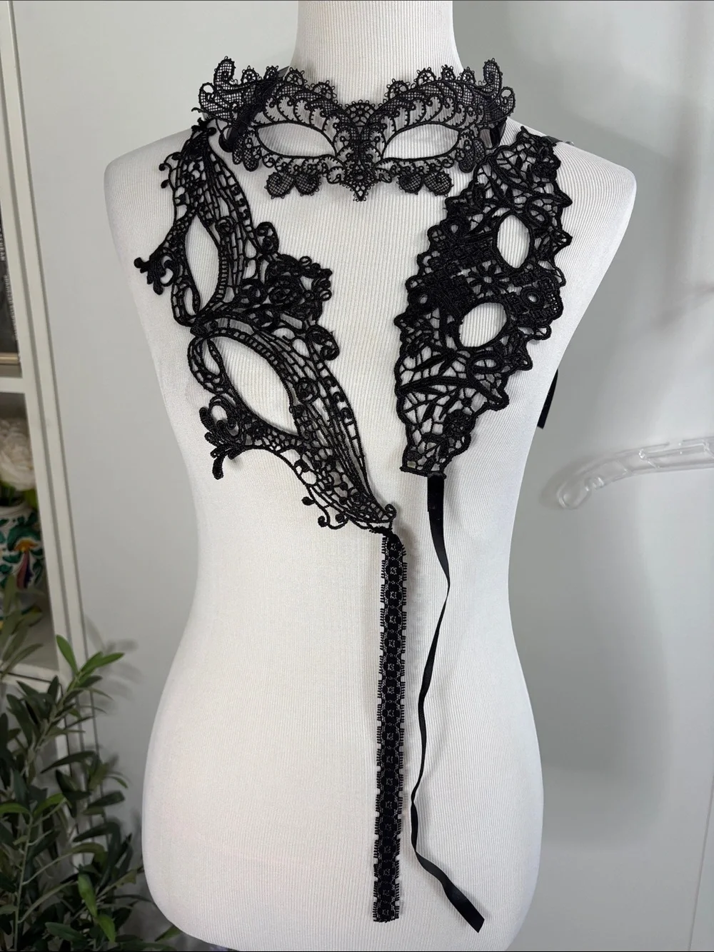 Set of 3 Black Lace Appliqué Masks